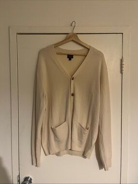 J. Crew Cream Cashmere Men's V-Neck Cardigan